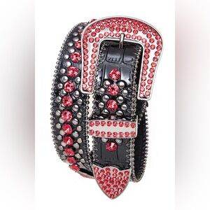 Black & Red Genuine Leather Studded Statement Belt
